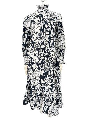 ALEXA CHUNG Floral Print Cotton Poplin Ruffled Neck Maxi Dress SZ 12